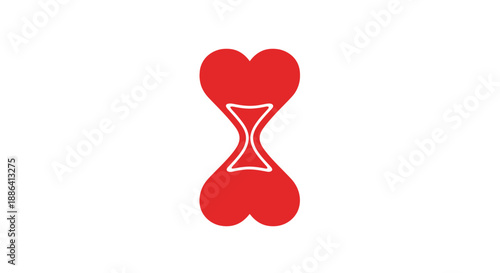 Red heart-shaped hourglass, symbolizing the passage of time in love and relationships, on an isolated white background.