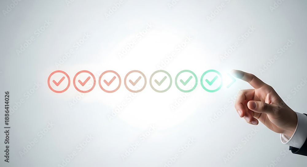 Fototapeta premium Hand selecting checkboxes with check marks indicating approval or confirmation