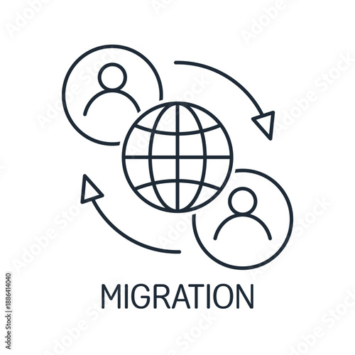 Human migration. International population movement.Vector linear icon illustration isolated on white background.