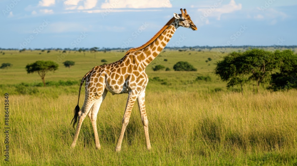 Obraz premium A Majestic Giraffe Grazing in the African Savanna