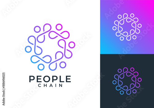 chain people logo. tech hub human vector design concept