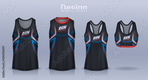 Sleeveless shirt sport design template, jersey mockup for Men's and Women's, Running singlet, basketball Tank top.	