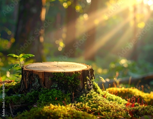 Wallpaper Mural Sunlit Tree Stump in a Lush Forest Setting. Torontodigital.ca