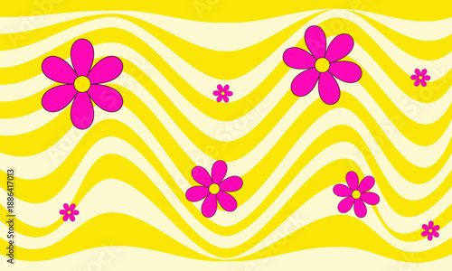 pink flower with yellow light stripes lines wave curves funny style flag curtain graphic abstract background