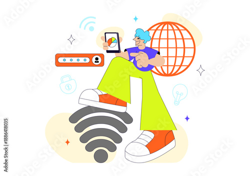 Global Digital Transformation Vector Illustration Featuring Modern Technology Innovation, Business Growth, And Future Connectivity In Flat Background