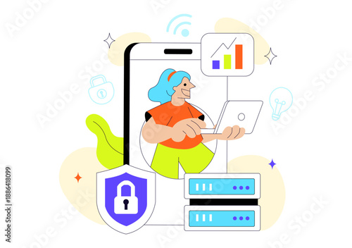 Global Digital Transformation Vector Illustration Featuring Modern Technology Innovation, Business Growth, And Future Connectivity In Flat Background