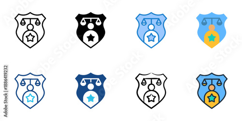 Public Defender icons set multiple style collection. Editable stroke 
