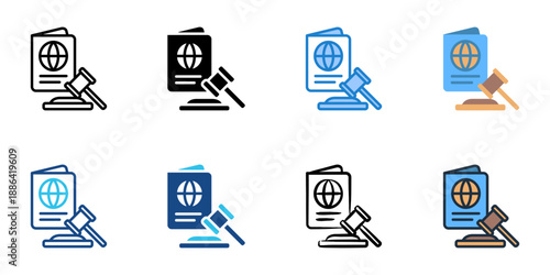 Immigration Law icons set multiple style collection. Editable stroke 
