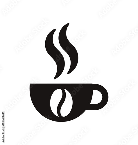 Tea or coffee cup black icon logo isolated on white background, modern drink symbol vector for cafe, menu, and food design