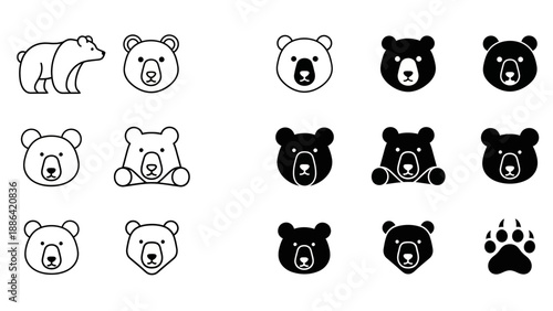 Collection of bear icons and illustrations in various styles.