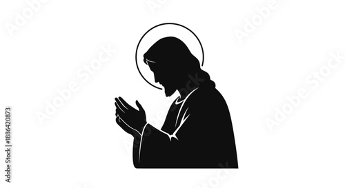 Silhouette of Person Praying with Halo.