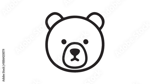 Simple Line Drawing of a Cute Bear Face Icon.