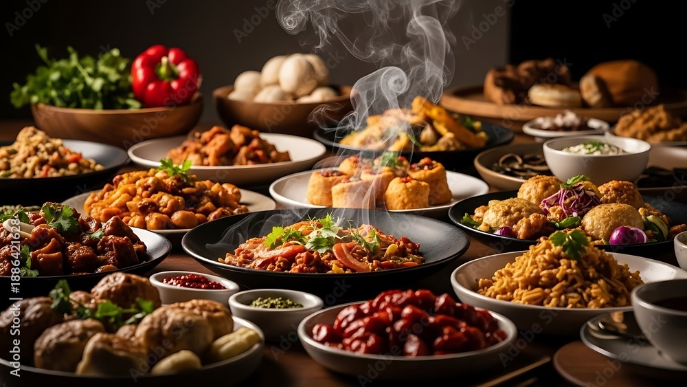 Obraz premium A Feast of Indian Cuisine Aromatic Spices and Delicious Dishes.