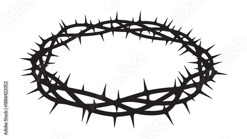Black silhouette of crown of thorns isolated on white background religious symbol
