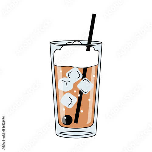Iced coffee drink with whipped cream and straw vector illustration