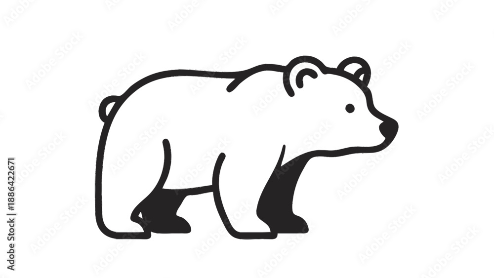 Fototapeta premium Stylized illustration of a walking bear in black and white.