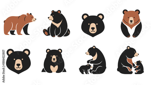 Collection of cute cartoon bears in various poses and styles.
