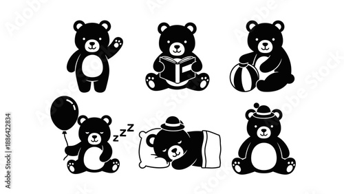 Cute cartoon teddy bear collection in various poses.