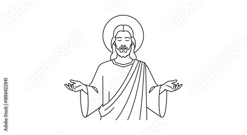 Jesus Christ Illustration Outstretched Hands Line Art.