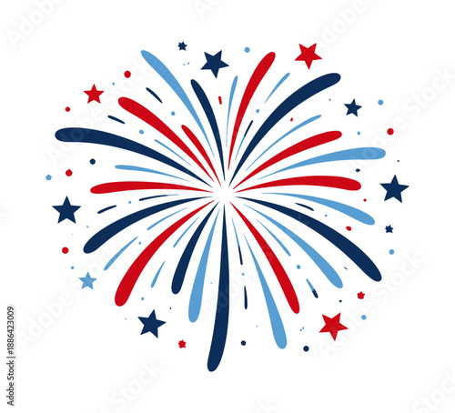 Hand drawn illustration of fireworks depicting a patriotic explosion for holiday celebrations