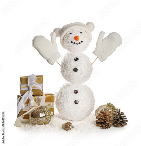 Funny snowman with fir cone...