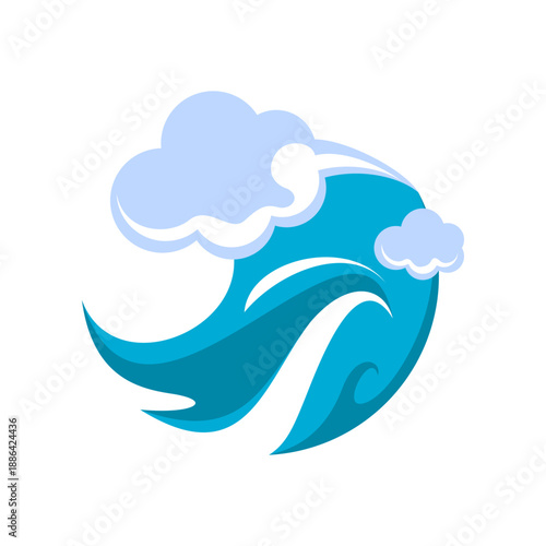 Blue wave sea icon flat vector design