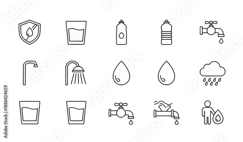 Water and hydration line icon set with editable stroke vector