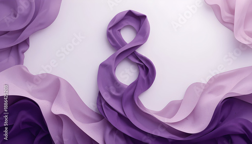 Creative 3D render of flowing purple and pink fabric forming the number 8 for International Women's Day celebration.