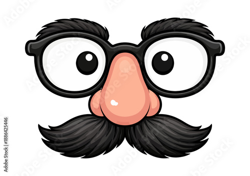 Funny illustration of a disguise with glasses, nose, and mustache depicting humor for a party