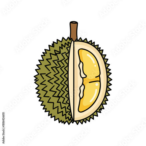 Halved Durian Fruit Cartoon Icon Vector Illustration