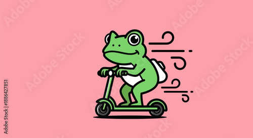 Cartoon frog riding electric scooter