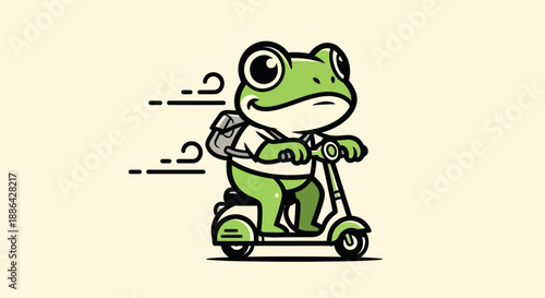 Cartoon frog riding scooter illustration