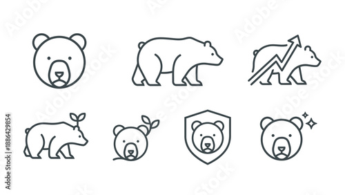 Set of bear icons representing different concepts and ideas.