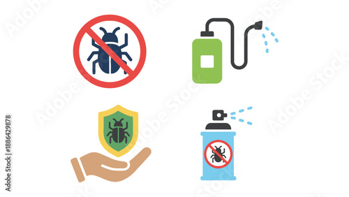 A graphic illustration of pest control symbols and icons for protection