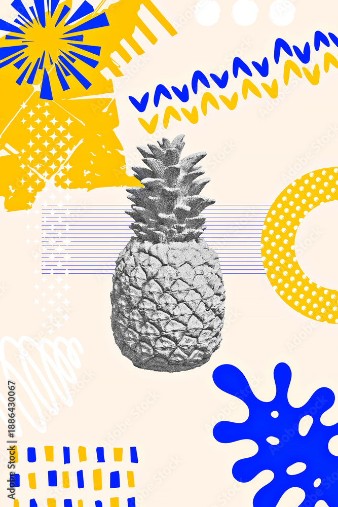 Fototapeta premium Abstract Tropical Collage with Chaotic Geometric Shapes