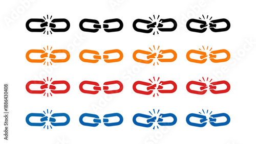 Broken chain links showing disconnect and freedom
