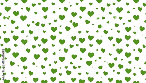 Green Hearts Pattern on White Background.