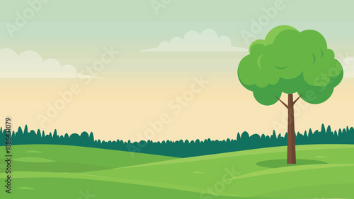 Minimal Spring Landscape With Tree