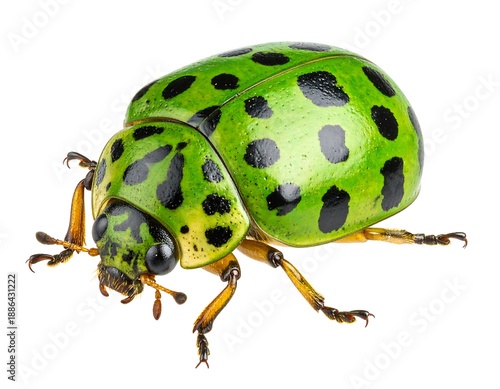 Green Ladybug Beetle Insect Closeup Isolated.