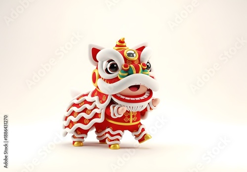 Wallpaper Mural Cute 3D Chinese Lion Dance Character Illustration for Chinese New Year, Adorable Lion Mascot in Red Traditional Costume Isolated on White Background
 Torontodigital.ca