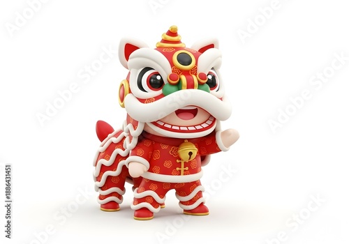 Wallpaper Mural Cute 3D Chinese Lion Dance Character Illustration for Chinese New Year, Adorable Lion Mascot in Red Traditional Costume Isolated on White Background
 Torontodigital.ca