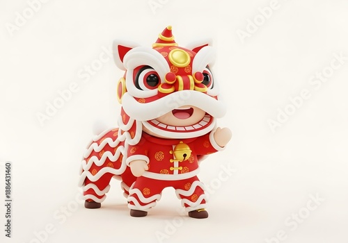 Wallpaper Mural Cute 3D Chinese Lion Dance Character Illustration for Chinese New Year, Adorable Lion Mascot in Red Traditional Costume Isolated on White Background
 Torontodigital.ca