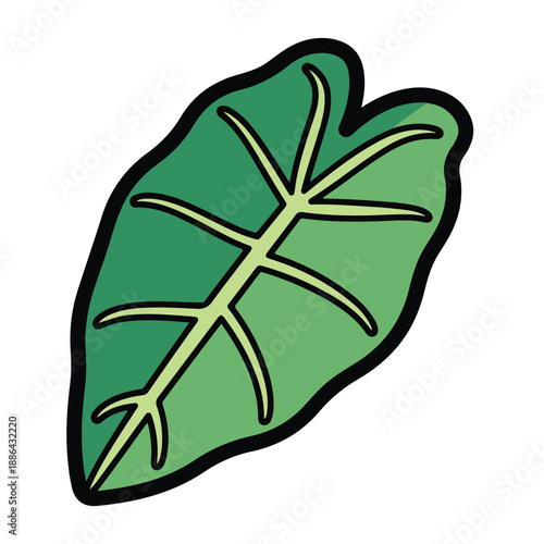 Green Leaf with Yellow Veins Illustration.