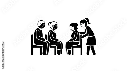 Support group session with therapist helping members.