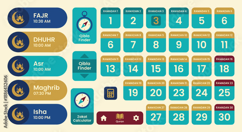 A vibrant Islamic calendar displaying important prayer times and dates for daily devotion and planning
