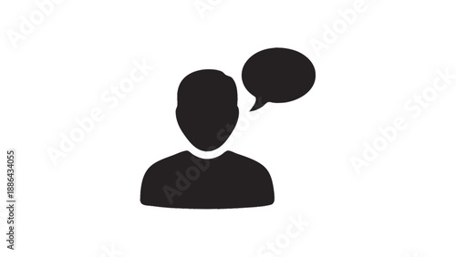 Silhouette of a person with a speech bubble icon.