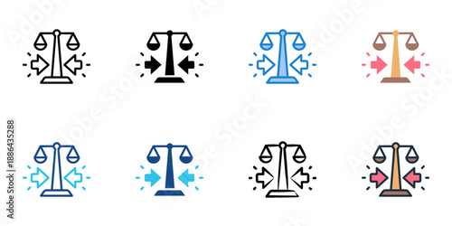 Legal Dispute icons set multiple style collection. Editable stroke 
