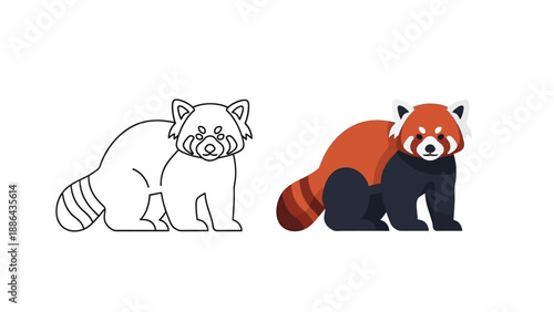 Cute red panda design featuring a colorful illustration alongside a clear black and white outline perfect for coloring book activities