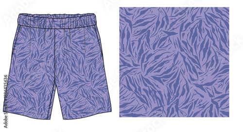 Seamless abstract purple animal skin pattern. Tiger stripe camouflage background. Trendy swimwear textile design.