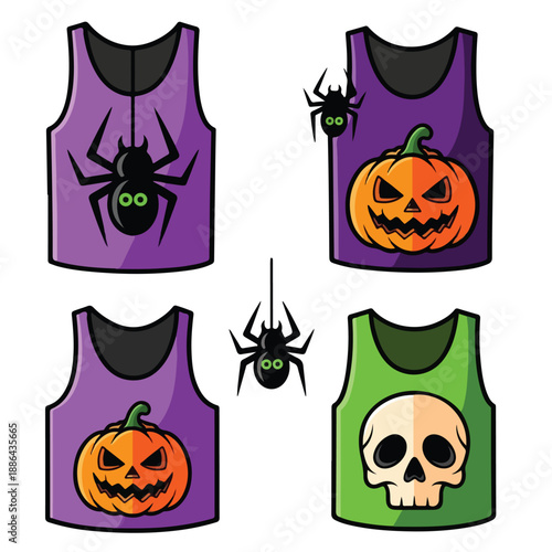 Halloween Sleeveless Tops with Spider and Symbols.